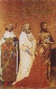 unknow artist The Wilton Diptych,Richard ii presented to the Virgin and Child by his patron Saint John the Baptist and Saints Edward and Edmund